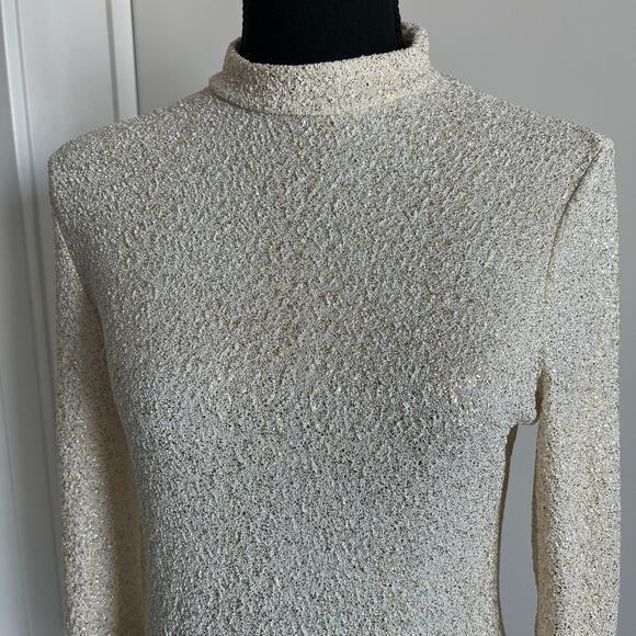 Shein Poeselle Shirt Womens Medium White Gold Glittery Sparkly Long Sleeve - Picture 5 of 14